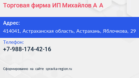 Торговая фирма ИП Михайлов А А  - визитка