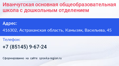 Иванчугская основная общеобразовательная школа с дошкольным отделением - визитка
