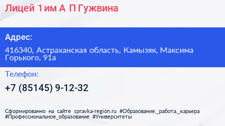 Лицей 1 им А П Гужвина - визитка