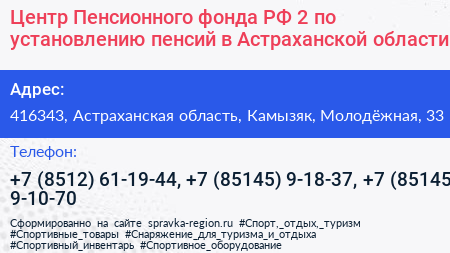 Центр Пенсионного фонда РФ 2 по установлению пенсий в Астраханской области - визитка