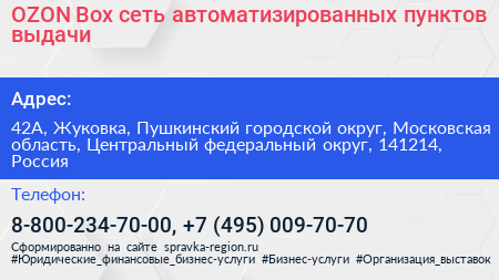 OZON Box сеть автоматизированных пунктов выдачи - визитка