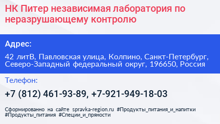 НК Питер независимая лаборатория по неразрушающему контролю - визитка