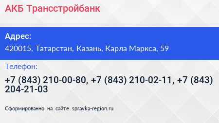 АКБ Трансстройбанк - визитка