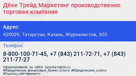 Дёке Трейд Маркетинг производственно торговая компания - визитка