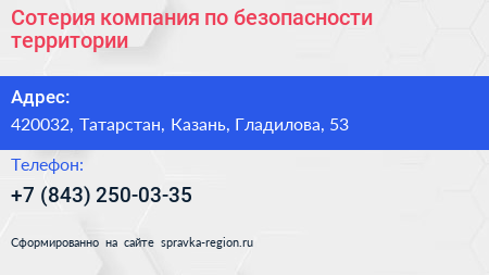Сотерия компания по безопасности территории - визитка
