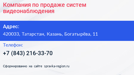 Компания по продаже систем видеонаблюдения - визитка