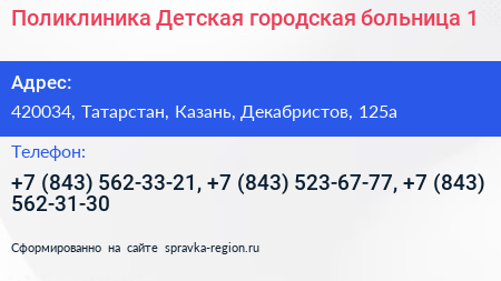 Поликлиника Детская городская больница 1 - визитка