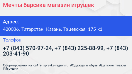 Мечты барсика магазин игрушек - визитка