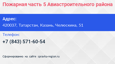 Пожарная часть 5 Авиастроительного района - визитка