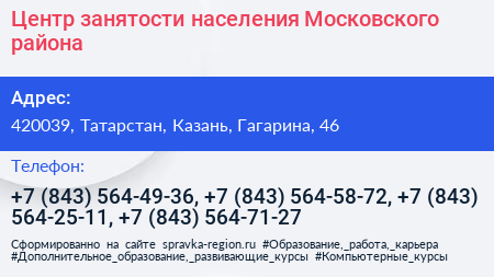 Центр занятости населения Московского района - визитка
