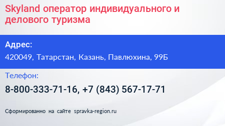Skyland оператор индивидуального и делового туризма - визитка