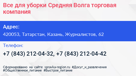 Все для уборки Средняя Волга торговая компания - визитка