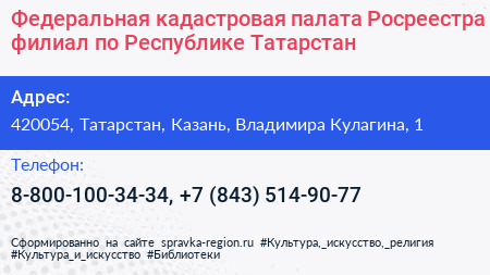 Федеральная кадастровая палата Росреестра филиал по Республике Татарстан - визитка