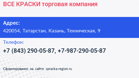 ВСЕ КРАСКИ торговая компания - визитка