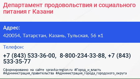 Департамент продовольствия и социального питания г Казани - визитка