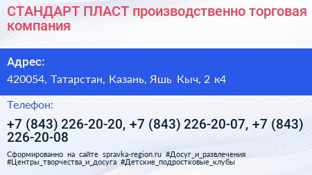 СТАНДАРТ ПЛАСТ производственно торговая компания - визитка