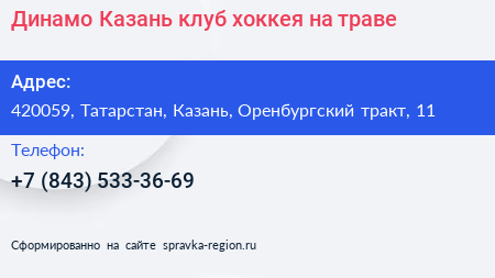 Нажмите, чтобы скачать визитку Динамо Казань клуб хоккея на траве - визитка