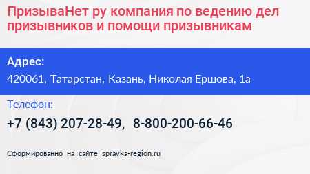ПризываНет ру компания по ведению дел призывников и помощи призывникам - визитка
