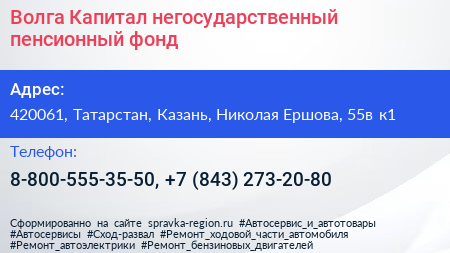 Волга Капитал негосударственный пенсионный фонд - визитка