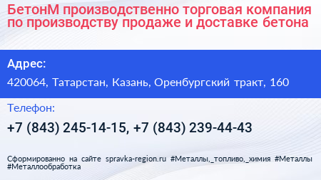 БетонМ производственно торговая компания по производству продаже и доставке бетона - визитка