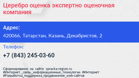 Церебро оценка экспертно оценочная компания - визитка