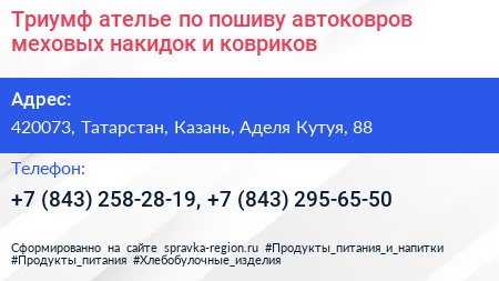 Триумф ателье по пошиву автоковров меховых накидок и ковриков - визитка