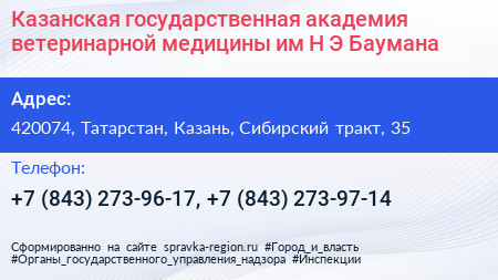 Казанская государственная академия ветеринарной медицины им Н Э Баумана - визитка