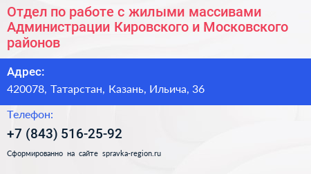 Отдел по работе с жилыми массивами Администрации Кировского и Московского районов - визитка