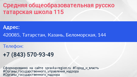 Средняя общеобразовательная русско татарская школа 115 - визитка