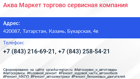 Аква Маркет торгово сервисная компания - визитка