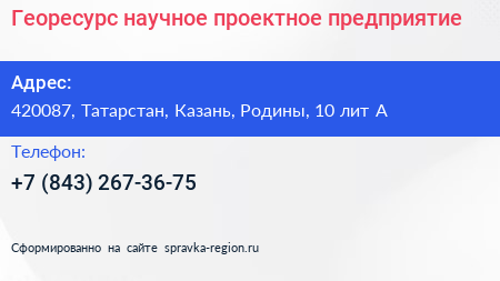 Георесурс научное проектное предприятие - визитка