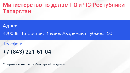 Министерство по делам ГО и ЧС Республики Татарстан - визитка