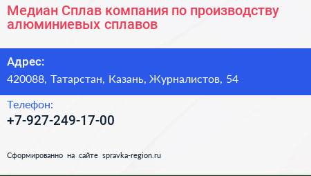 Медиан Сплав компания по производству алюминиевых сплавов - визитка