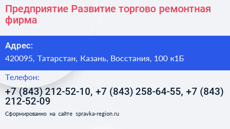 Предприятие Развитие торгово ремонтная фирма - визитка