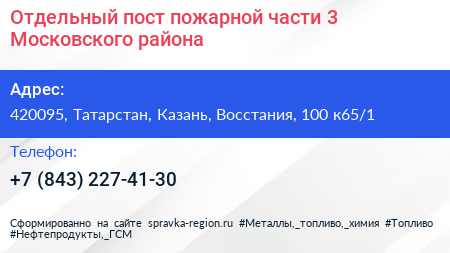Отдельный пост пожарной части 3 Московского района - визитка