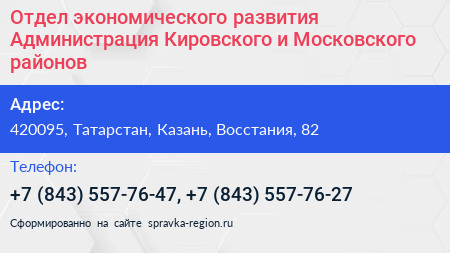 Отдел экономического развития Администрация Кировского и Московского районов - визитка