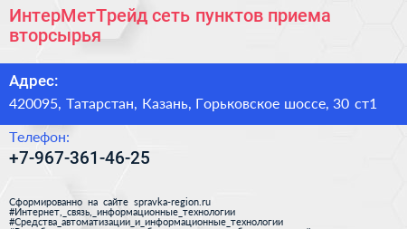 ИнтерМетТрейд сеть пунктов приема вторсырья - визитка