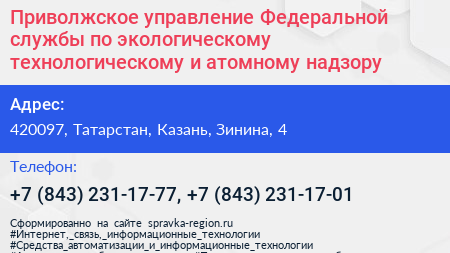 Приволжское управление Федеральной службы по экологическому технологическому и атомному надзору - визитка