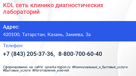 KDL сеть клинико диагностических лабораторий - визитка