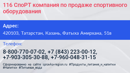 116 СпоРТ компания по продаже спортивного оборудования - визитка