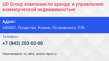 UD Group компания по аренде и управлению коммерческой недвижимостью - визитка