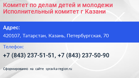 Комитет по делам детей и молодежи Исполнительный комитет г Казани - визитка
