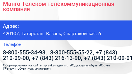 Манго Телеком телекоммуникационная компания - визитка