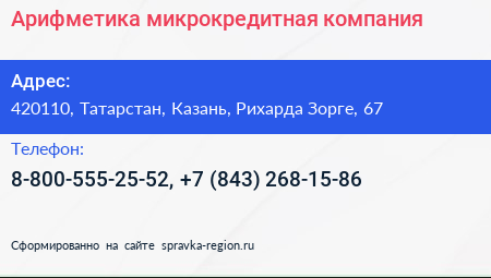 Арифметика микрокредитная компания - визитка