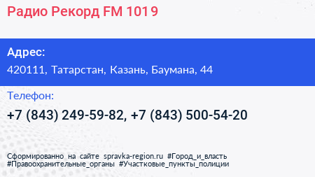 Радио Рекорд FM 101 9 - визитка