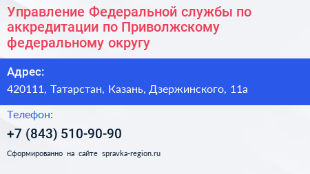 Управление Федеральной службы по аккредитации по Приволжскому федеральному округу - визитка