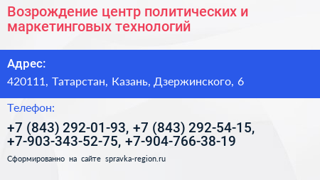 Возрождение центр политических и маркетинговых технологий - визитка