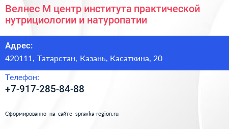 Велнес М центр института практической нутрициологии и натуропатии - визитка