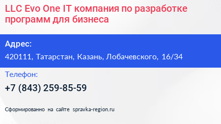 LLC Evo One IT компания по разработке программ для бизнеса - визитка