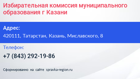 Избирательная комиссия муниципального образования г Казани - визитка